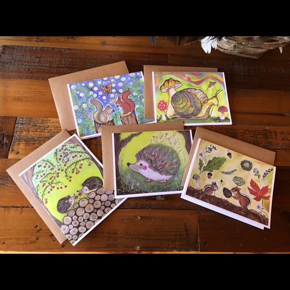 Greeting Cards by Aren Dummer Other - Woodland Critters Greeting Cards 5 Pack in Art Print of Original Oil Painting